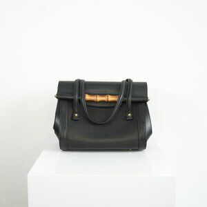 Gucci Bamboo Bullet Leather Top Handle Bag Black